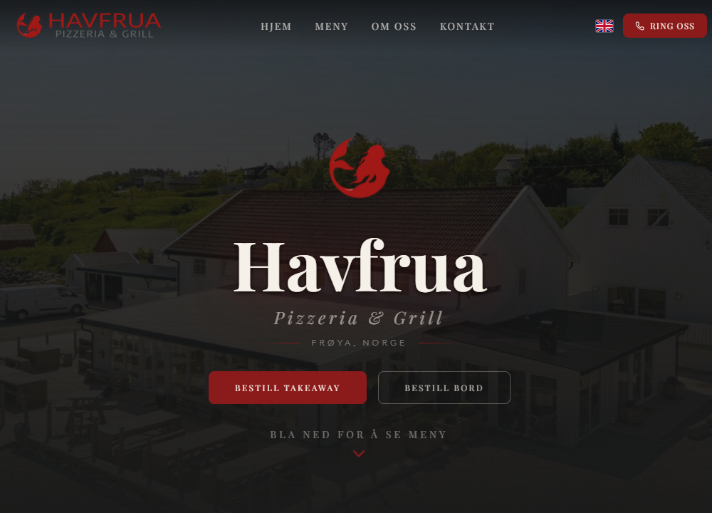 Skjermbilde av Havfrua Pizzeria & Grill sin nettside