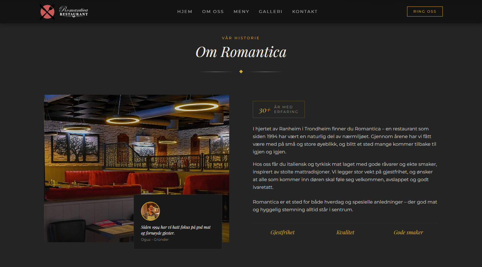 Skjermbilde av Romantica sin nettside